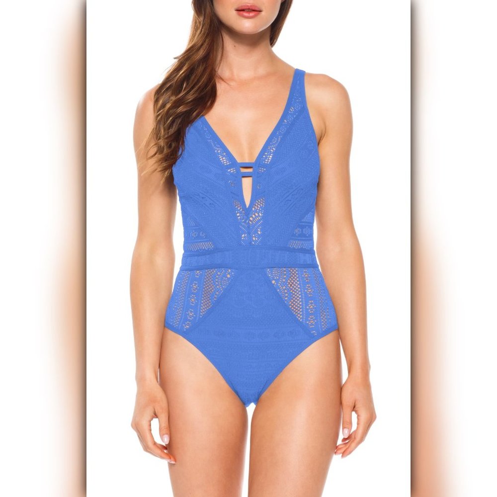 Becca Color Play Crochet Plunging One-Piece
